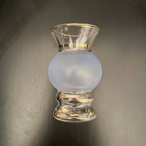 MCM 1953 Bartlett Collins 2 Frosted Blue Glass Vases Gold Bands Hand Crafted USA - Picture 7 of 10